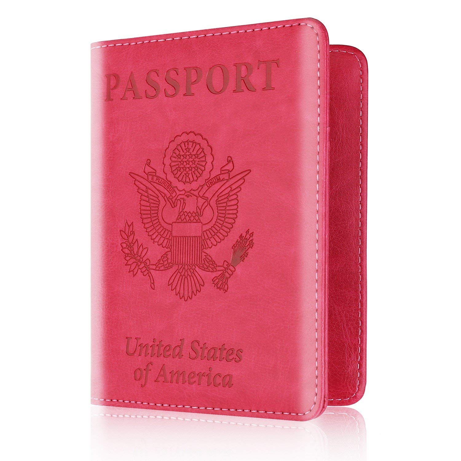 Leather Passport Holder Cover Leather Rfid Blocking Passport Wallet Case for Men Women, Rose Red